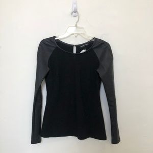 Knit Top With Leather Long Sleeves